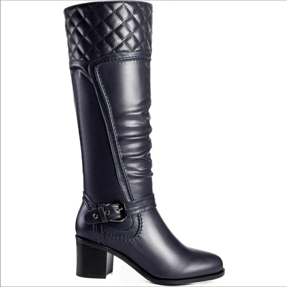 🆕️ Block Heel Buckle Strap Knee High Boots